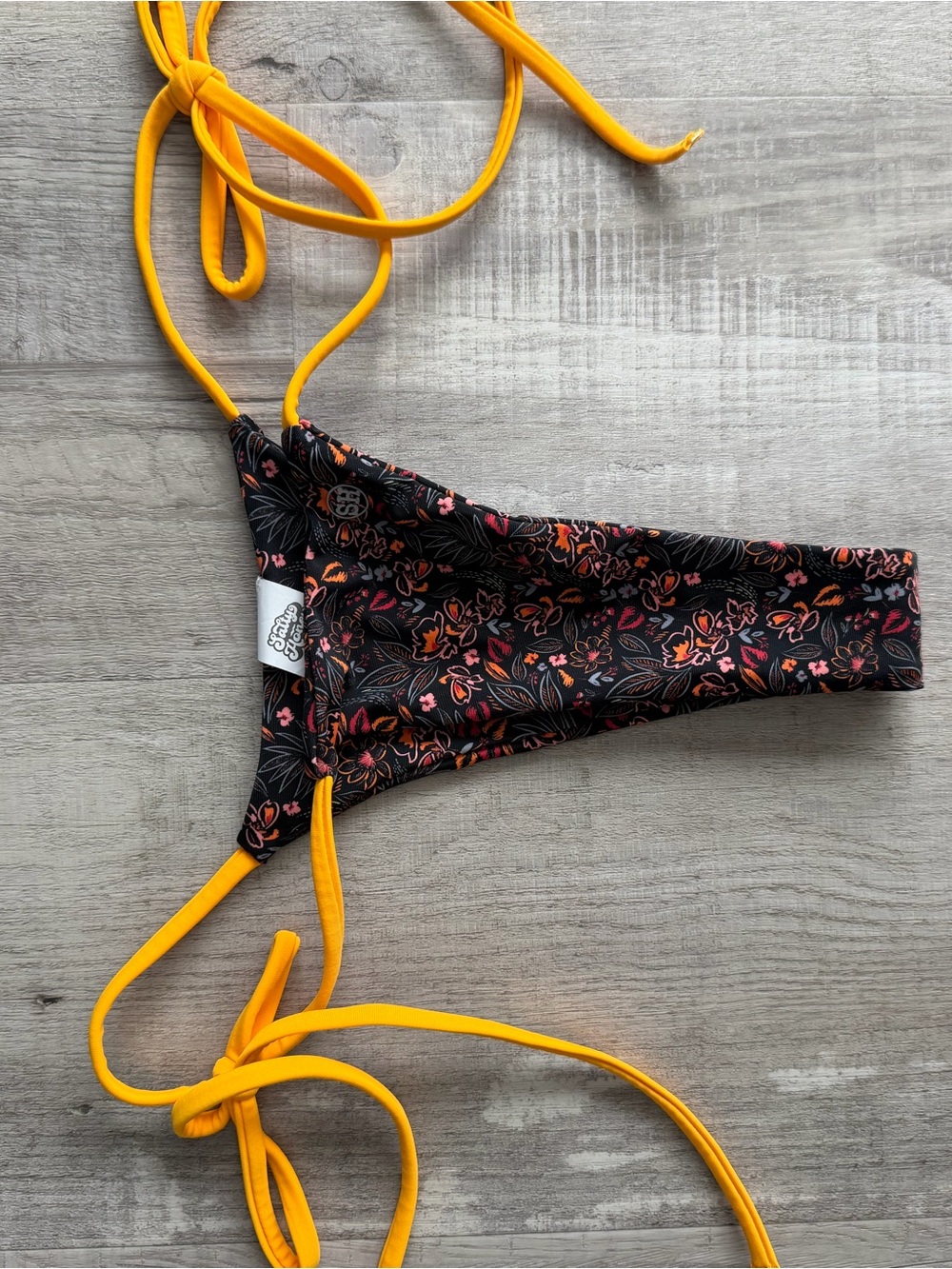 Salty Honey Black Floral Bikini Bottom with Bright Yellow Ties